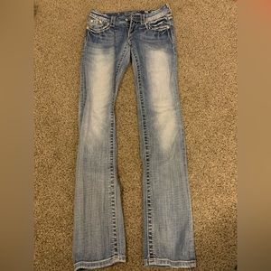 Miss Me Signature Straight Bootcut Jeans. Medium wash.